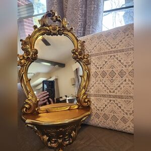 Vintage Dart Syroco Gold Ornate Wall Mirror Shelf Hollywood Regency 1970